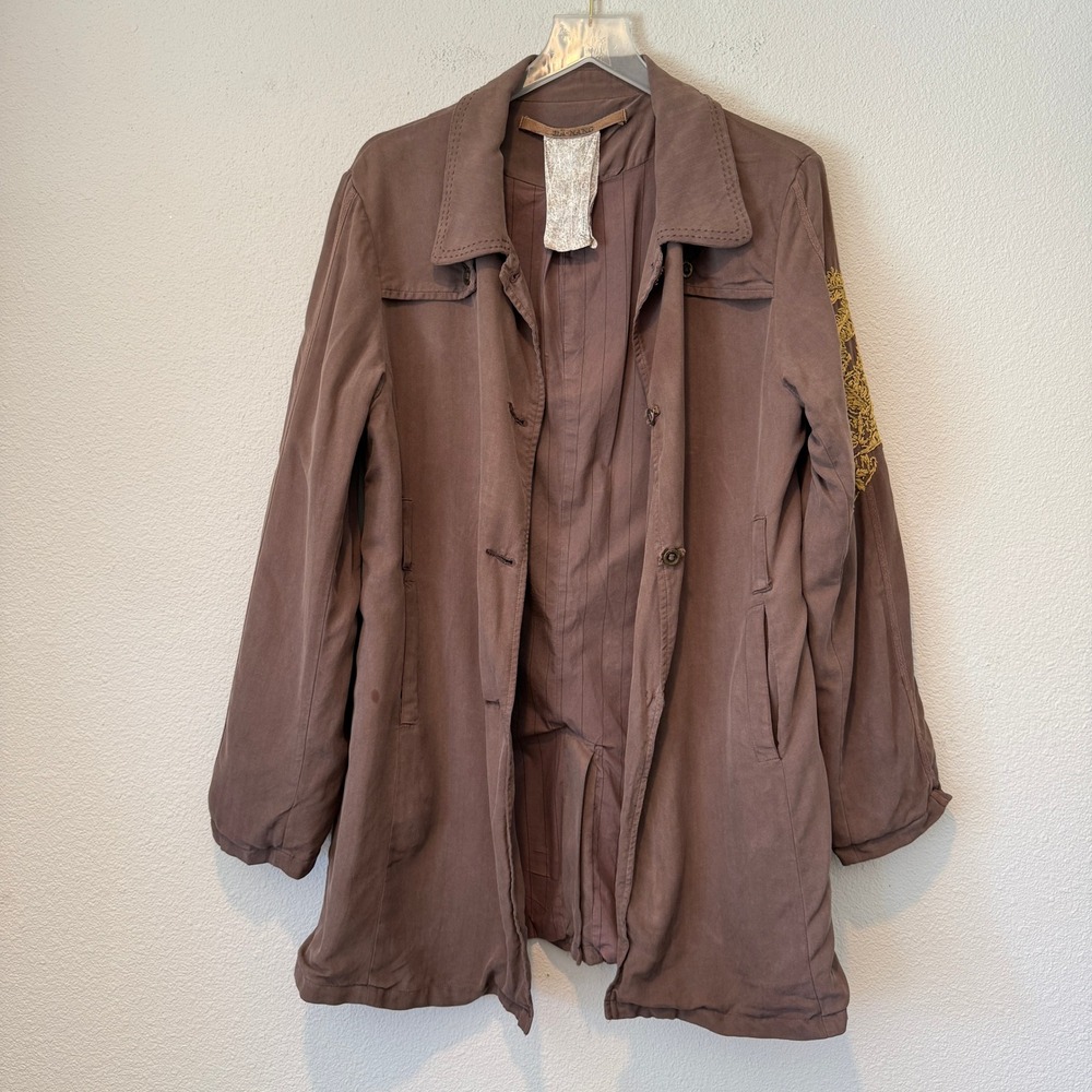 Da-Nang Brown Silk Embroidered Dragon Military Utility Jacket Womens